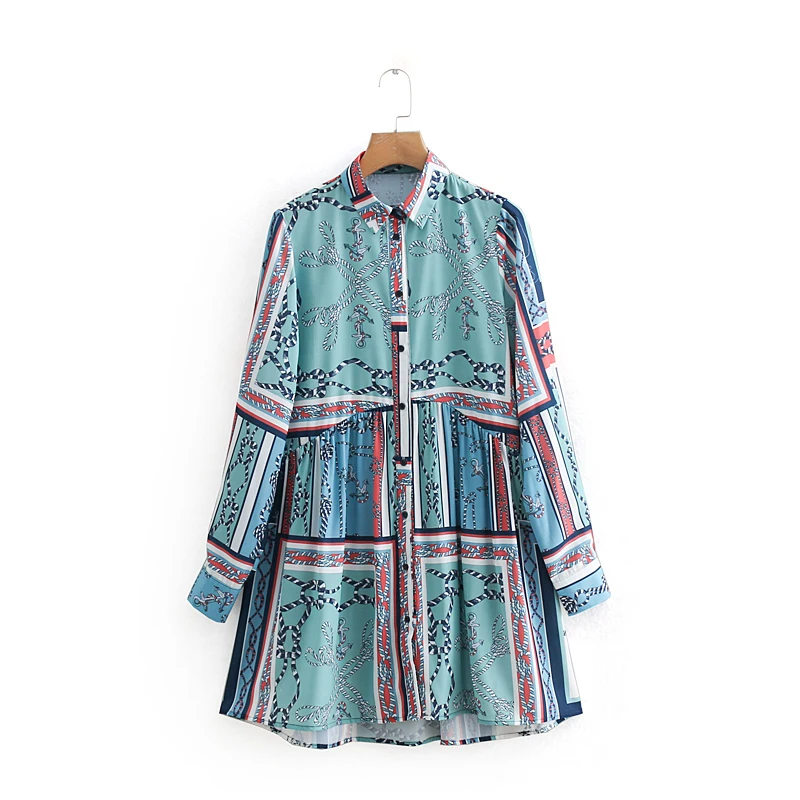 Женское платье трапеция с длинным рукавом Wonder Spring винтажное мини принтом в виде