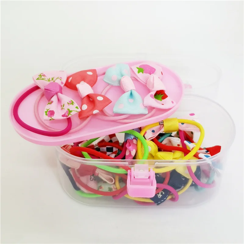 20Pcs/Set Flower Hair Clip Ribbon Bows Elastic Hair Band Cartoon Box Set Hairpin Xmas Gift Scrunchy New Girls Hair Accessories