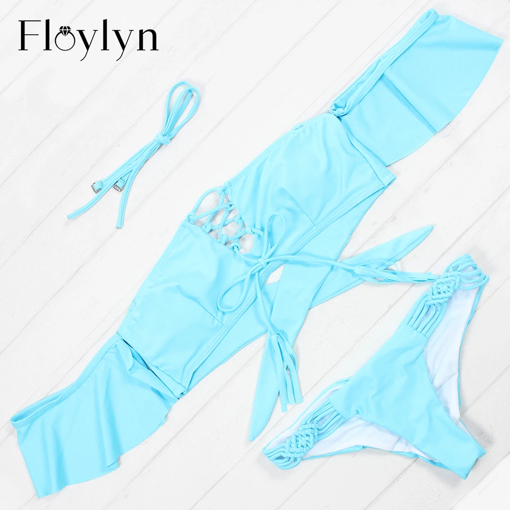 Новинка 2018 пикантный купальник Floylyn с открытыми плечами и оборками бандо стринги