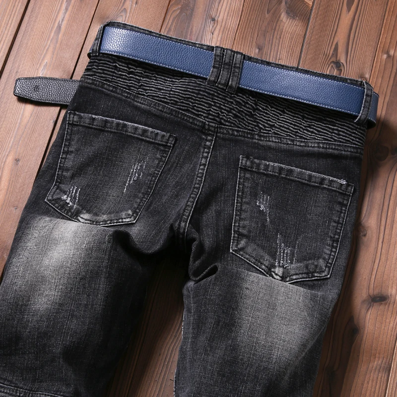 Мужская Молнии Джинсы Мужчин Тонкий Прямой Темно-Длинные Дизайнер Брюки Ночные