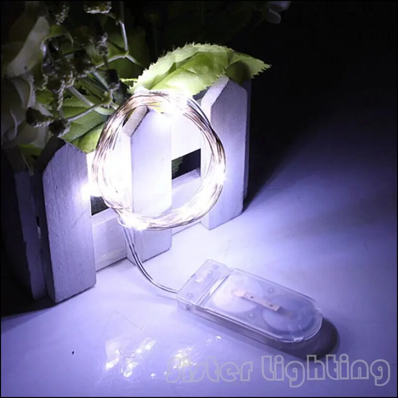 CR2032 кнопка на батарейках 2 м 20 LED серебро/медная проволока мини сказочные гирлянды