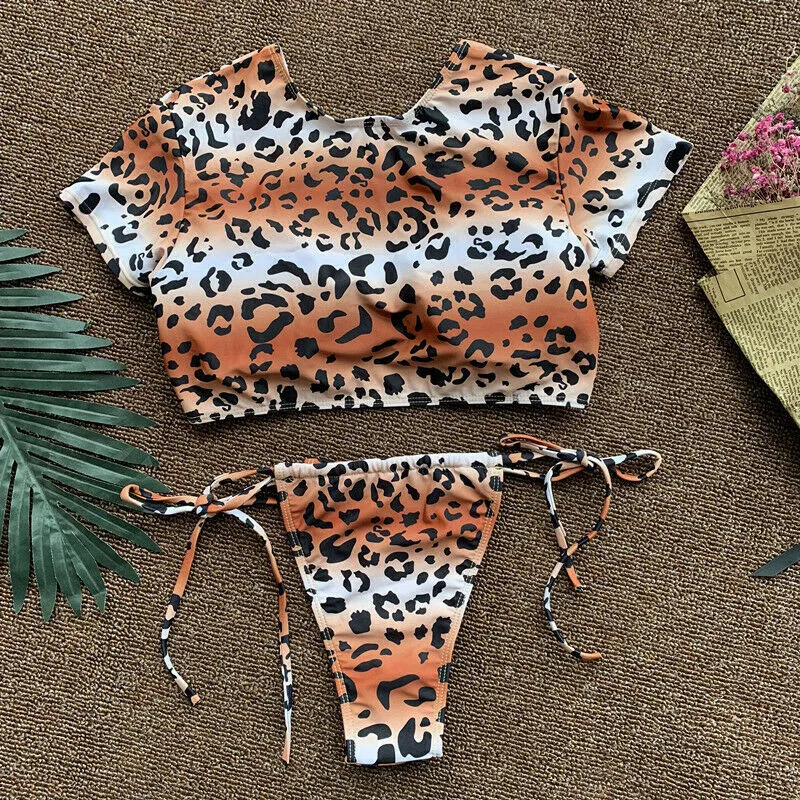 

Summer Women Leopard Printed Bikini Set Push Up Padded Swimsuit Bathing Suit Sexy Low Waist Swimwear Vintage Fashion Beachwear