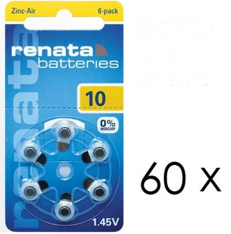 60 batterie RENATA MARATONE ZA10 apparecchi acustici 105mAh 1 45V ZINCO rayovac|batteries renata|renata batteriesrayovac batteries |