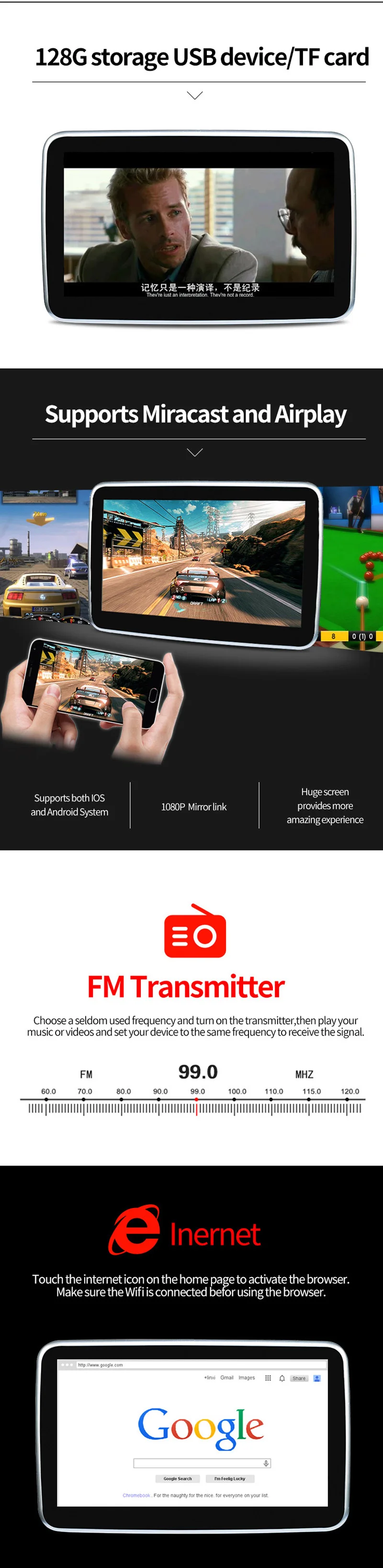 XST 10,1 дюймов Android 6,0 Автомобильный подголовник монитор сенсорный экран HD 1080P Mp5 плеер зеркальная связь wifi/USB/SD/HDMI/Bluetooth/FM