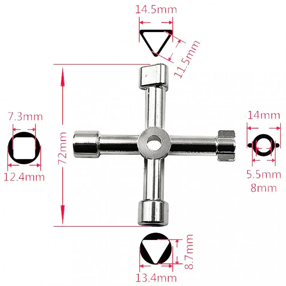 Multifunction 45 # Steel Key Wrench Cross Triangle Plumber Mini Hand Tool for Electric Control Cabinet Train Elevator | Инструменты
