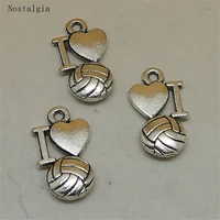 nostalgia 10pcs i love volleyball charms heart shaped pendants for bracelet making 719mm
