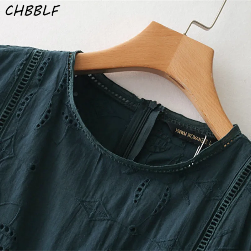 CHBBLF retro pleated dress three quarter sleeve female embroidery mini green dresses vestidos XDN9232 | Женская одежда