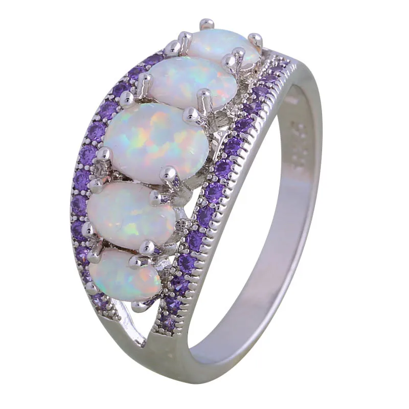 

Fashion Purple Cubic Zirconia White Fire Opal Silver Color Ring Gift Party Wedding Oval Opal Rings For Women R177