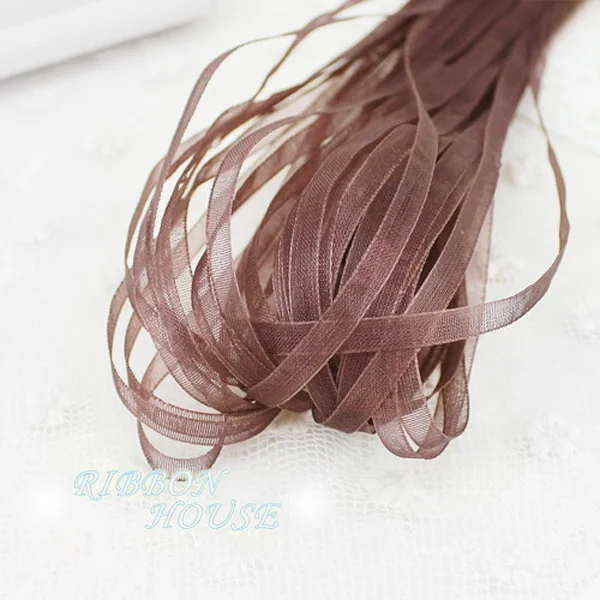 Кофе 20 м/лот) 1/8 ''(3 мм) органза ленты оптом подарок Свадьба Рождество Подарочная обертка ленты - Цвет: Кофе