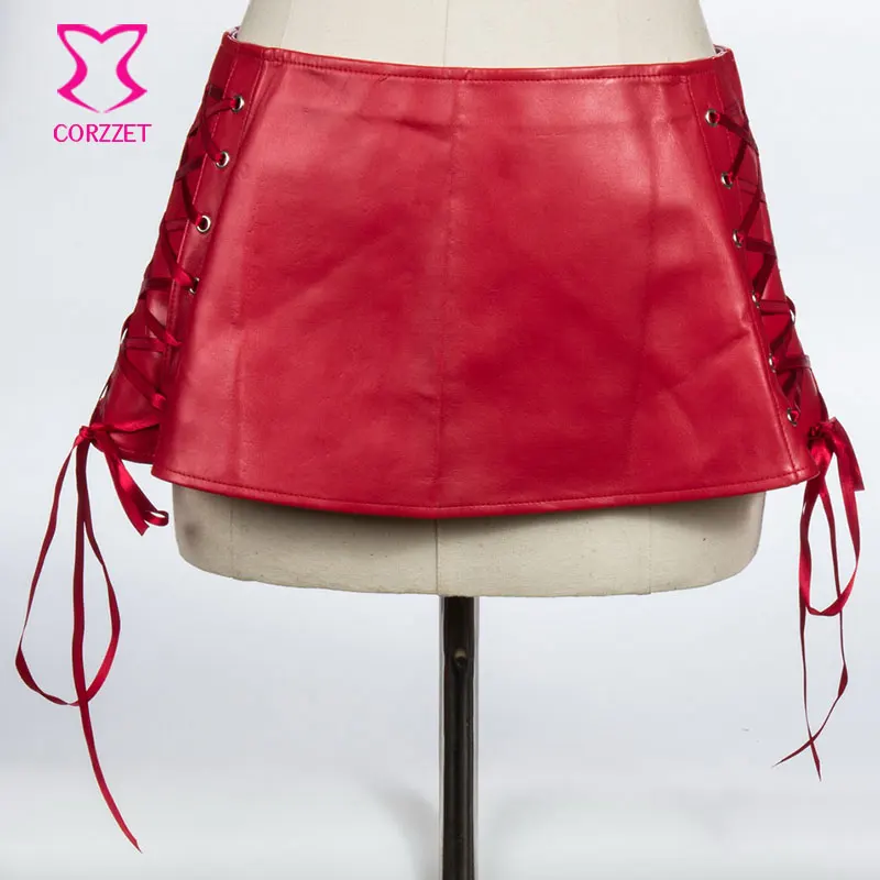 Черная юбка из искусственной кожи со шнуровкой Клубная Одежда для танцев на