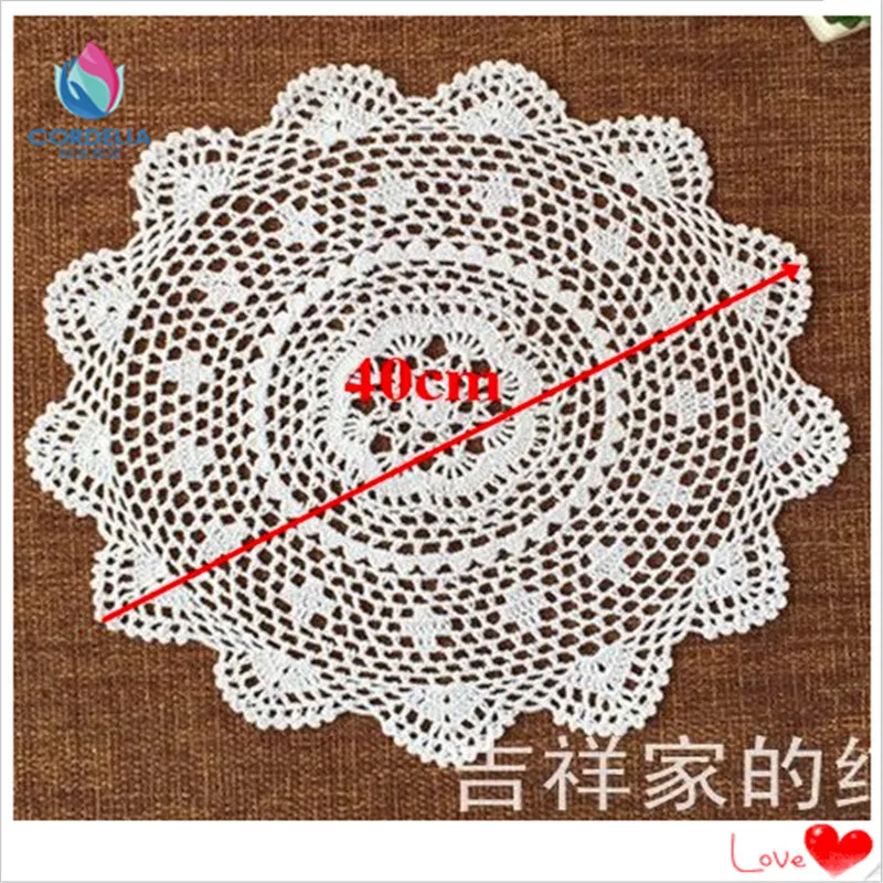 free shipping 40cm Round 6 pics/lot cotton crochet lace doilies for home decor coasters placemat with flowers cup pad pot hodler | Дом и сад