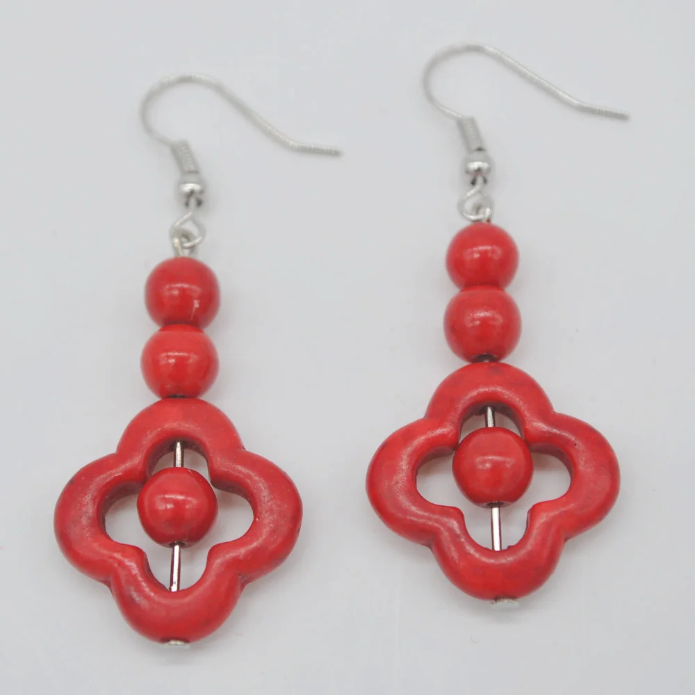 Серьги-подвески с зелеными и красными каменными бусинами Howlite ювелирные изделия