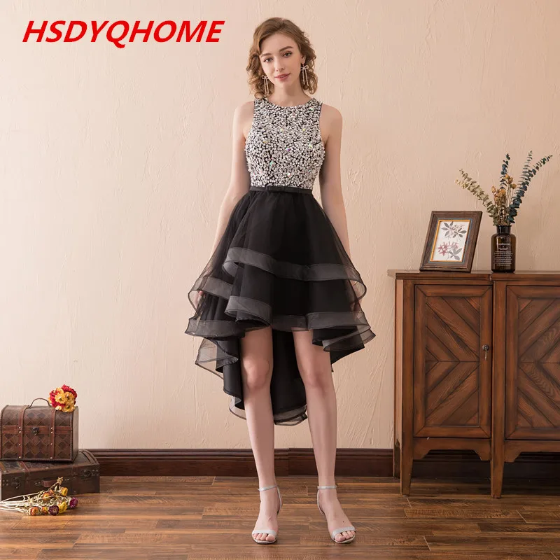 Black Hi-Low Vestido de Festa Sexy Evening dresses Cheap Crystal Beading Gowns Prom Dress 2019 | Свадьбы и торжества