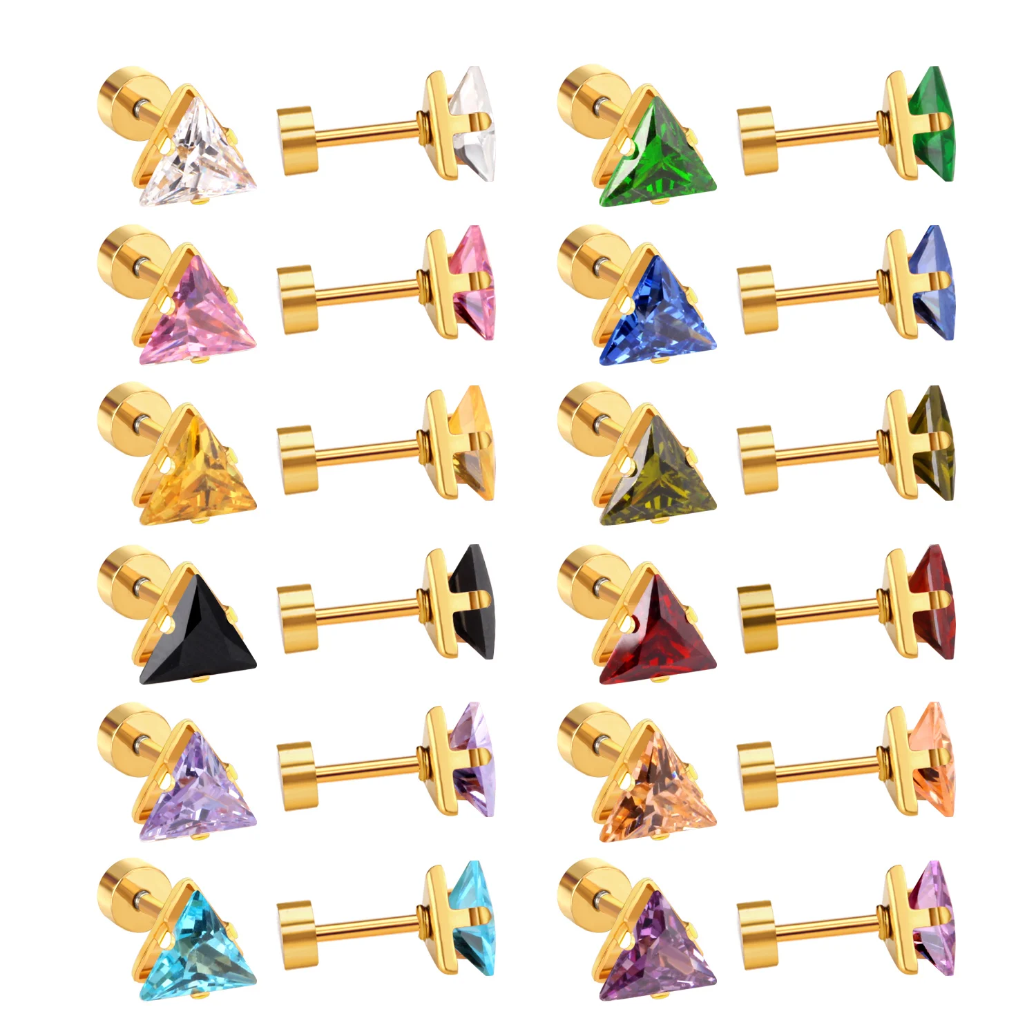 

LUXUKISSKIDS, оптовая продажа, треугольные смешанные кристаллические серьги-гвоздики из нержавеющей стали для детей/женщин, модные украшения