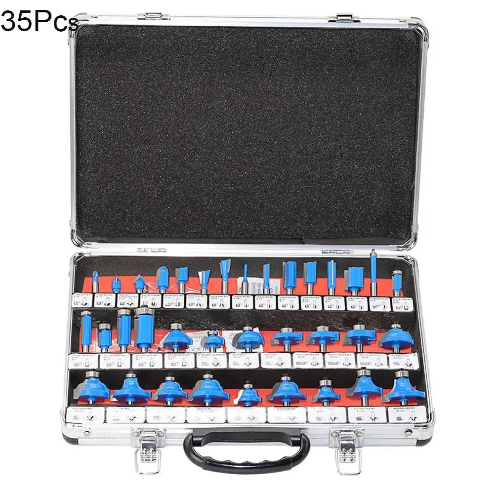 35Pcs blue 15/35 шт. фреза машина набор инструментов для вырезания гребней и пазов для древесины фрезы из карбида вольфрама конических фрез фрезы по дереву инструмент - Цвет: 35Pcs blue