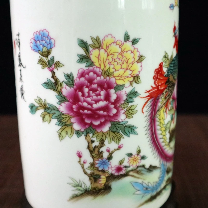 Exquisite Chinese Classical Collectible Colorful Phoenixs and Flowers Porcelain Pen Holder/Brush Pot | Дом и сад