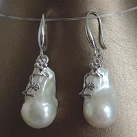 100 nature freshwater pearl earring with 925 silver hook 13 25 mm big baroque pearl earring in gold and silver color
