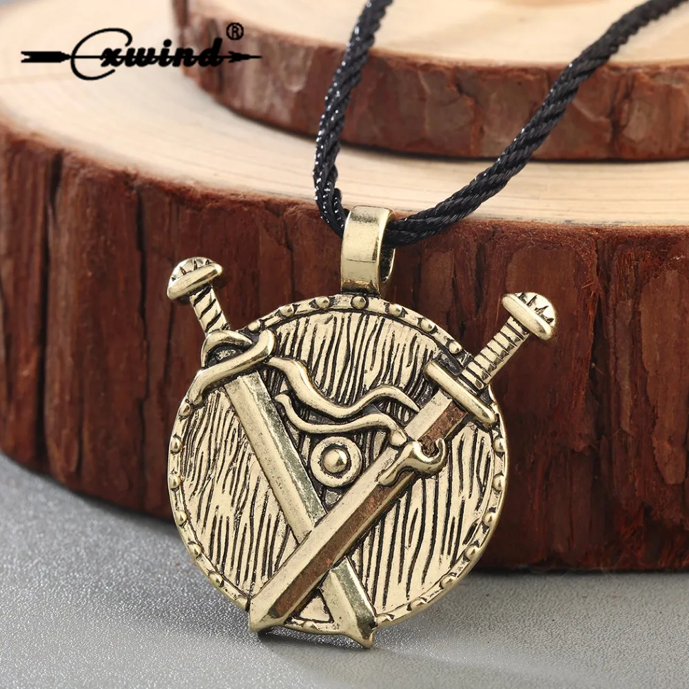 

Cxwind Vintage Man Sword Chock Necklaces Valknut slavic Viking Runes Antique Bronze Pendant Necklace Medieval Jewelry Collier