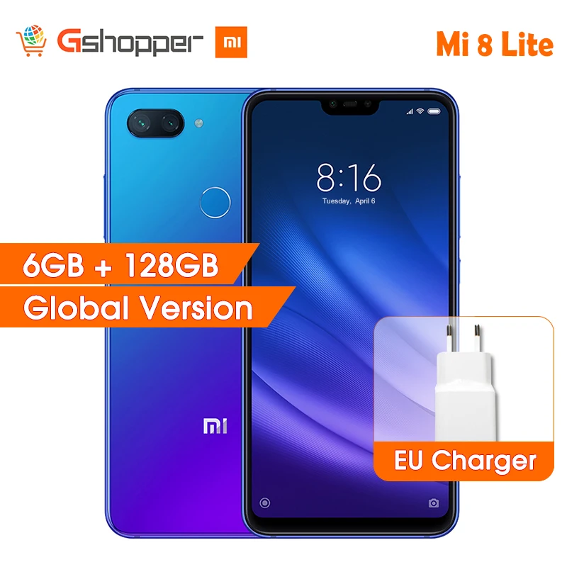 Глобальная версия Xiaomi Mi 8 Lite 6 GB ram 128 rom мобильный телефон Snapdragon 660 Восьмиядерный 24MP