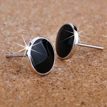 

Hot Sell Fashion Black Resin Men`s 925 Silver Needle Man Stud Earrings Jewelry Wholesale Anti-allergic Gift Drop Shipping