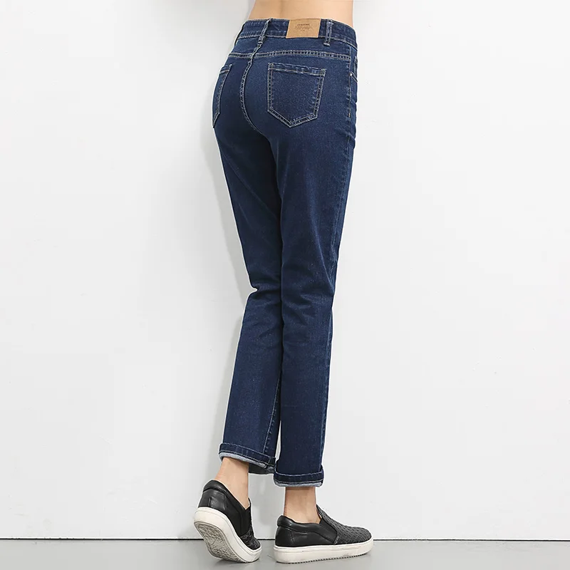 Женские джинсы стрейч LEIJIJEANS однотонные синие прямые свободные полной длины из