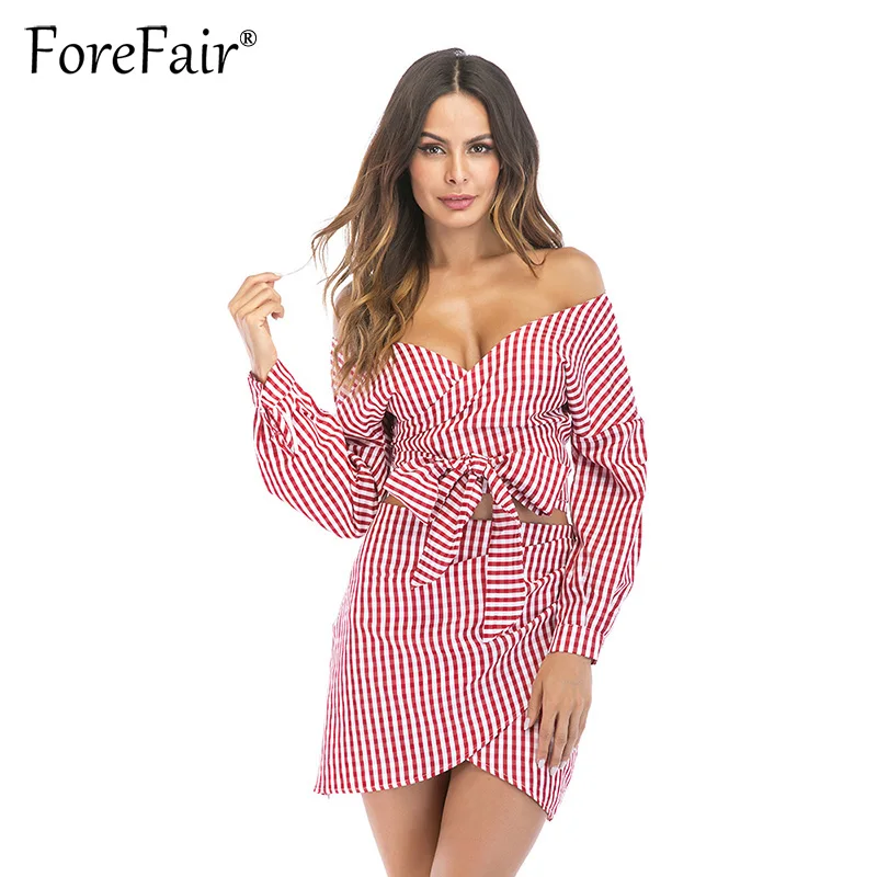 Forefair Повседневный клетчатый комплект из 2 предметов для женщин с открытыми