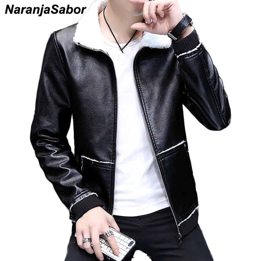 NaranjaSabor 8XL новые зимние мужские Куртки из искусственной кожи повседневные мужские мотоциклетные пальто на молнии из искусственного меха брендовая одежда N433