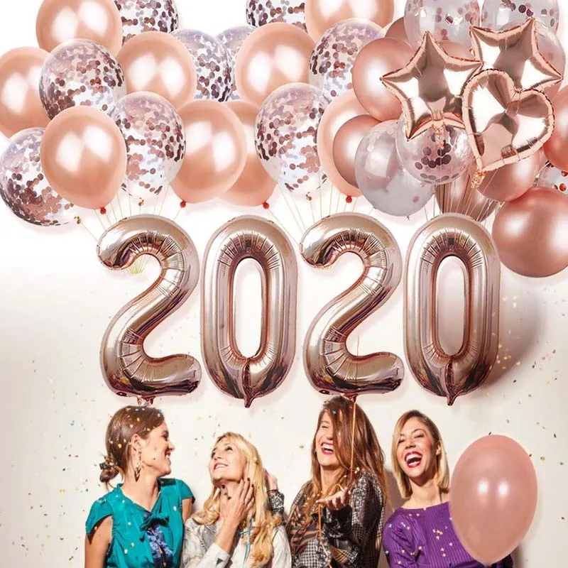 

8-Season Happy New Year Party Decorations Rose Gold Silver gold New Years Eve Party 2020 Number Foil Balloons