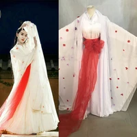 feng qing chen white fairy costume with red flowers hanfu costume for newest tv play zui ling long classic dance costume stage
