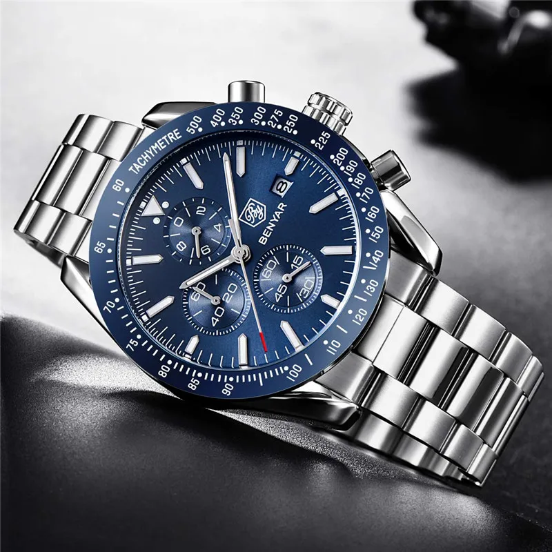 Relogio Masculino BENYAR мужские часы Топ бренд Роскошный хронограф спортивные военные из