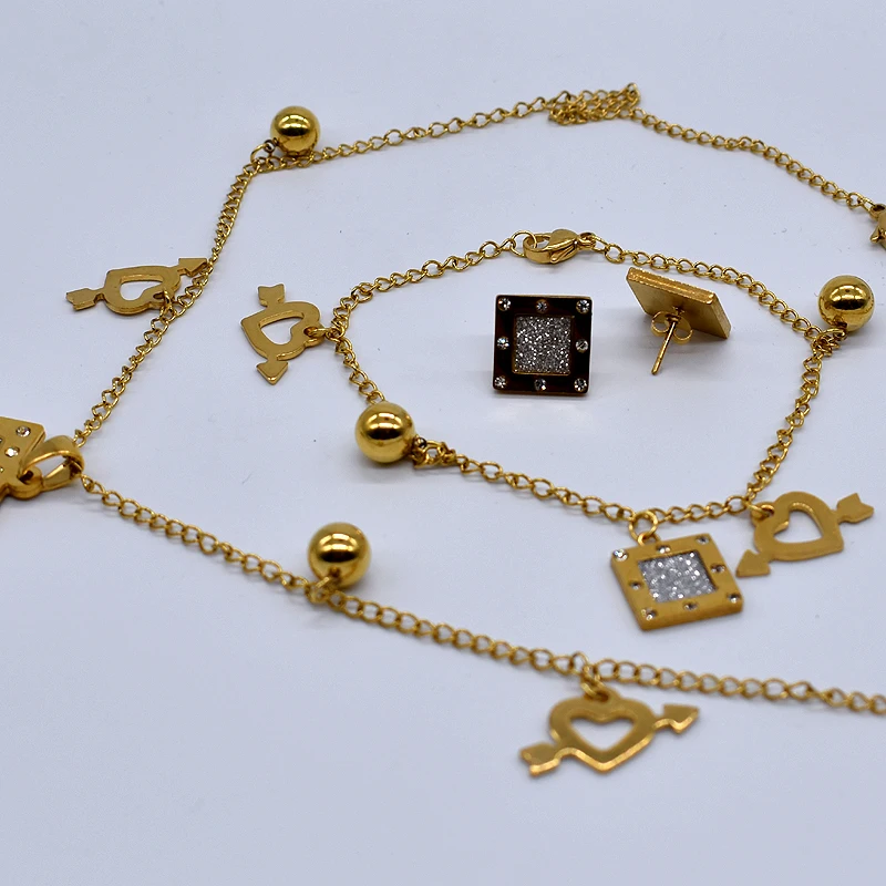 AMUMIU wholesale womens pendants necklaces earrings bracelet sets engagement jewelry set Heart Love casual accessories KTZ040 | Украшения и