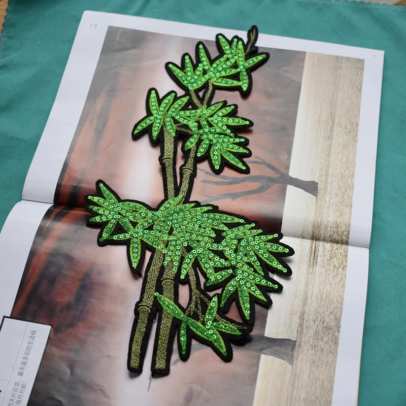 1 шт. Зеленые Бамбуковые кружевные блестящие Вышитые нашивки пришиваемые