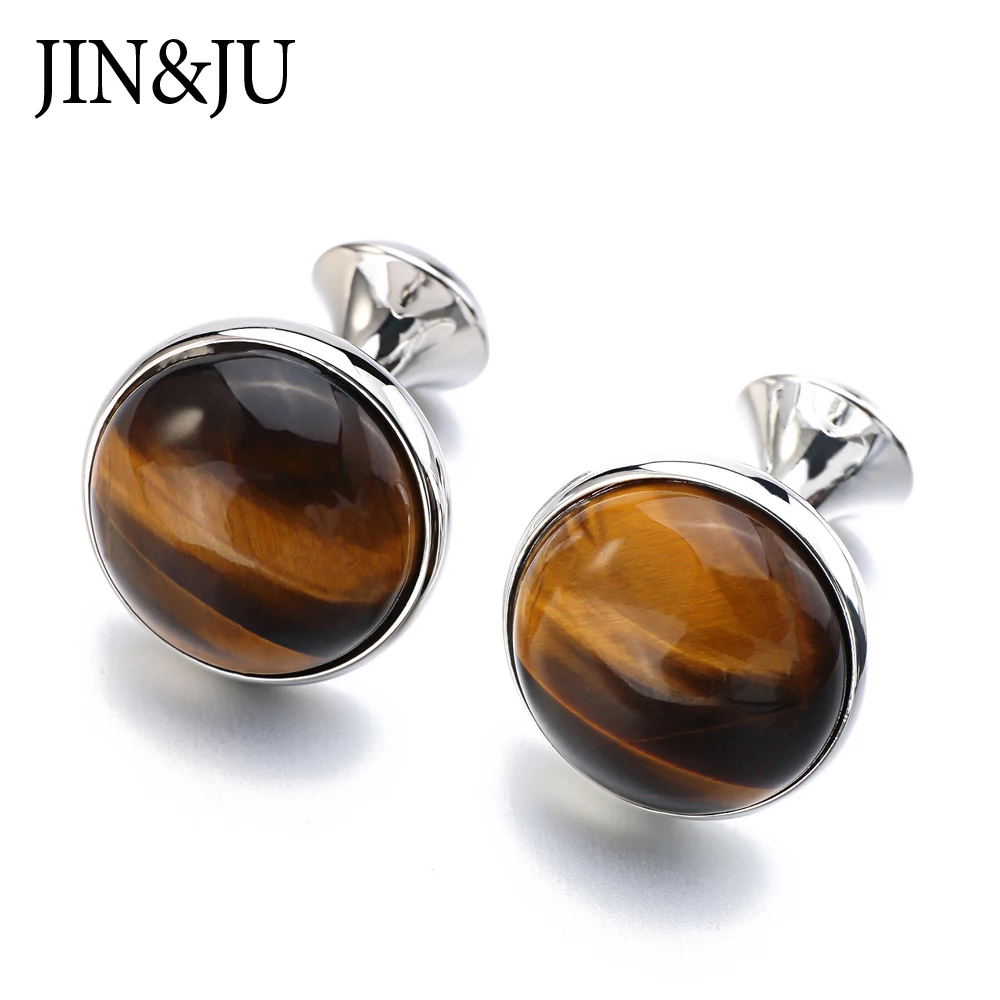 JIN& JU красивый натуральный глаз тигра камень& Золотая сетка запонки модные мужские французские манжеты рубашки запонки для мужчин