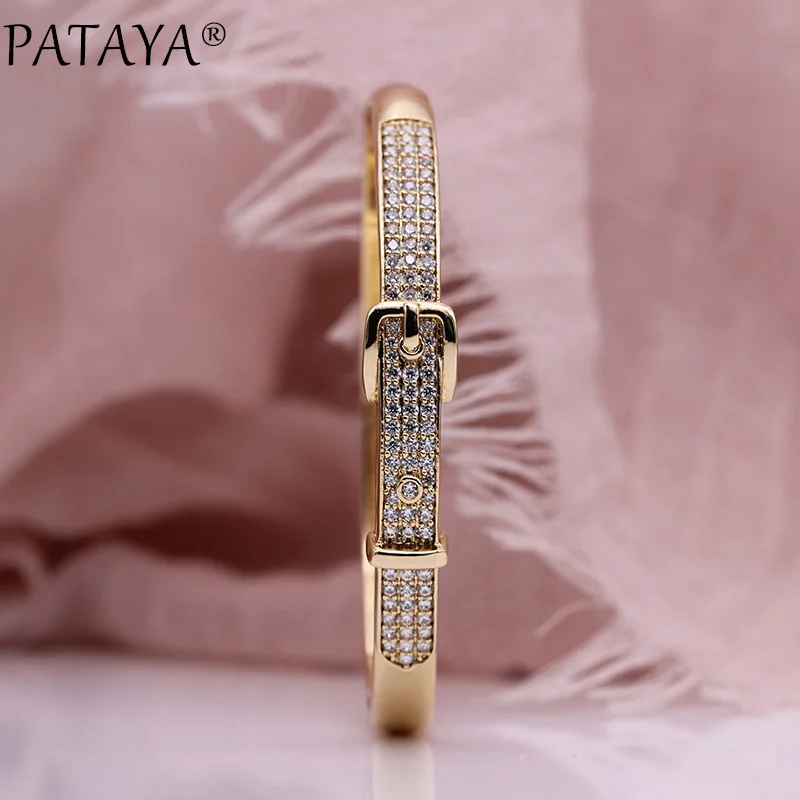 PATAYA, женский браслет с пряжкой, 585, розовое золото, роскошный белый, для свадьбы, вечеринки, микро-воск, инкрустация, натуральный циркон, модное ювелирное изделие