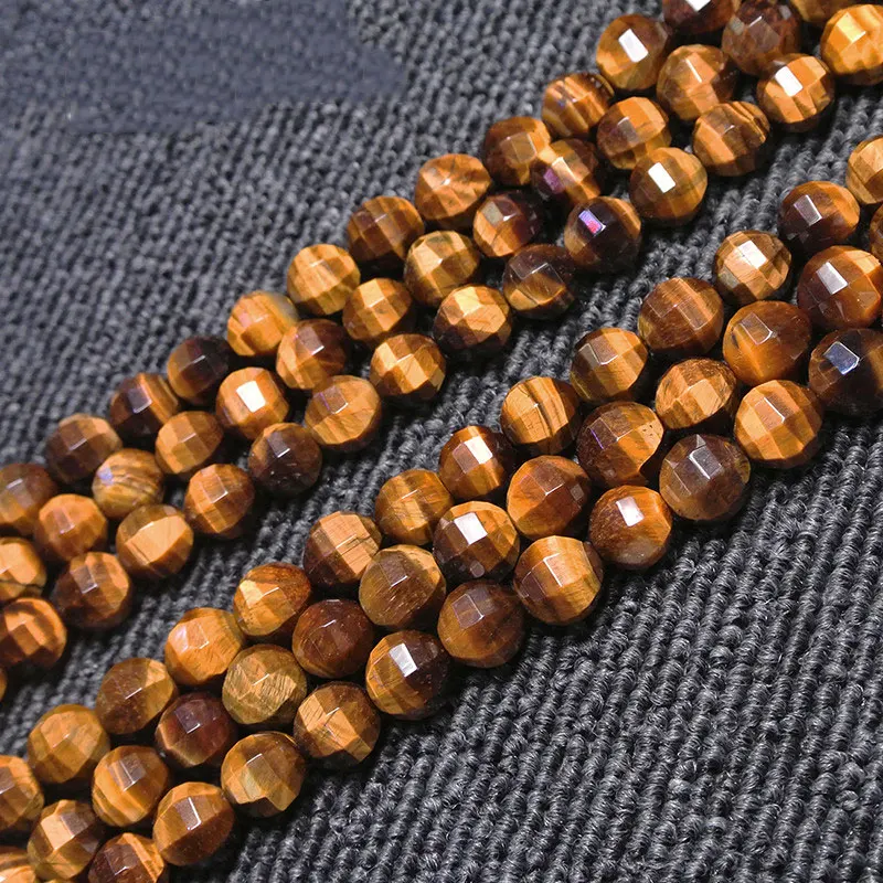 

6-10mm Natural Yellow Tiger Eye Stone Beads Round Faceted DIY Loose Beads For Jewelry Making beads Accessories 15'' Women Gift
