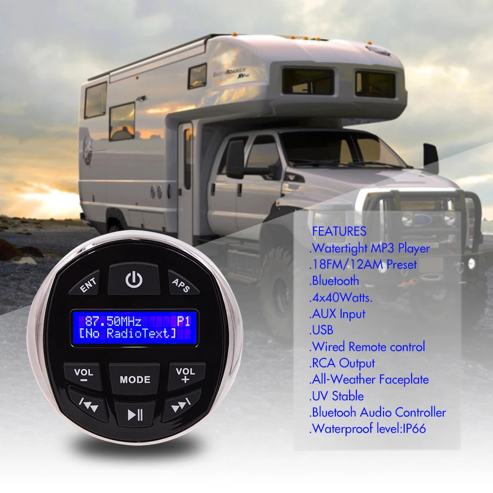Водонепроницаемый морской открытый радиоприемник аудио FMAM DAB+ Bluetooth морской плеер 4 дюймов морской динамик для лодки яхты спа ATV UTV