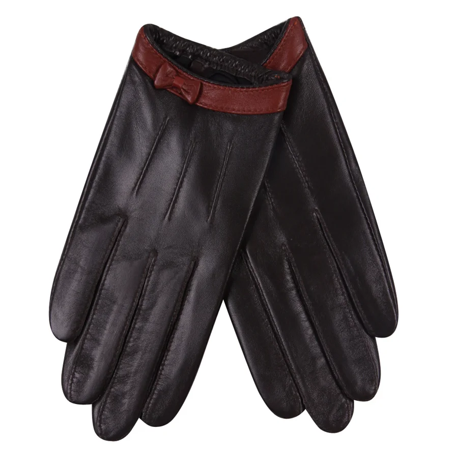 New Leather Gloves Ladies Autumn And Winter Thin Models Driving Windproof Cute Warm Touch Screen Gloves Female L18015PN-5