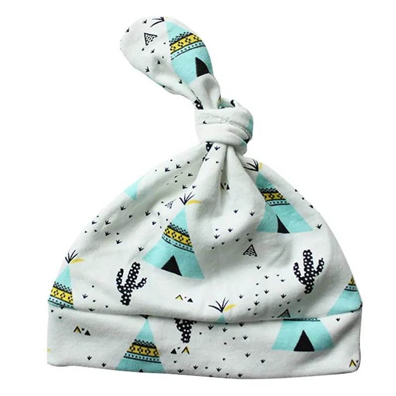 1pcs Baby Hats cotton Knotted Cartoon Printed and Caps For 0-24 Months Newborn Accessories | Детская одежда и обувь