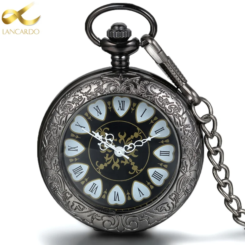 Lancardo Heart Roman Dual Display Gift Antique Pocket Watch Pocket Watch Retro Quartz Machinery Watch For Men And Women