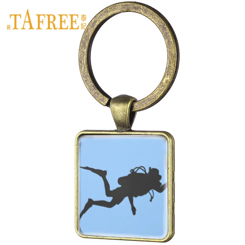TAFREE Винтаж для аквалангиста квадратный брелок со стеклянным кабошоном Diver узор