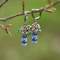 pretty blue zirconia dangle earrings flower crystal jewellery black plating fashion jewelry drop earring for women