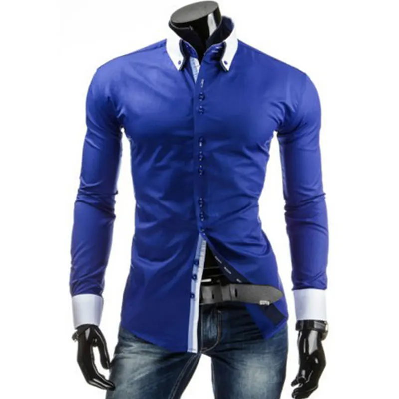Новинка 2017 года Мужские Рубашки Высокое качество с длинным рукавом Slim Fit Мужская