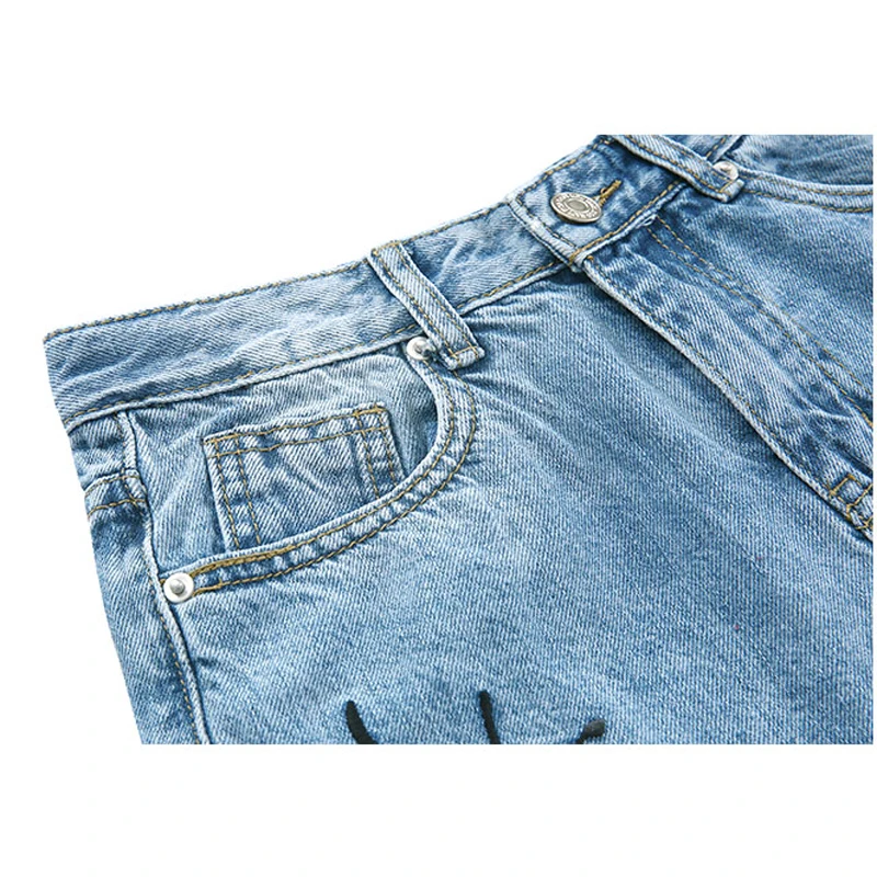 Spring Flower Embroidery Denim Jeans For Women Straight Plus Size Long Pants Natural Waist Ladies Trousers Casual A-027 |