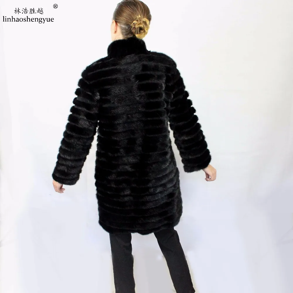 Linhaoshengyue Real Mink Fur  Long Grey Blue Black  90cm    Mink Fur Coat Freeshipping 2:2.2