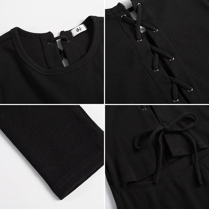 Женское винтажное платье с длинным рукавом приталенное черное перекрестными