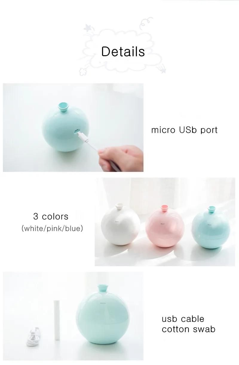 USB Balloon Mini Air Humidifier Aroma Diffuser Water Mist Maker for Home Car Ultrasonic Humidifier Diffusers White Pink Blue