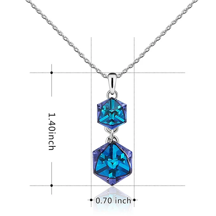 Ожерелье с кристаллами Swarovski, женское квадратное двойное ожерелье с синим кубическим кристаллом, женское ювелирное ожерелье
