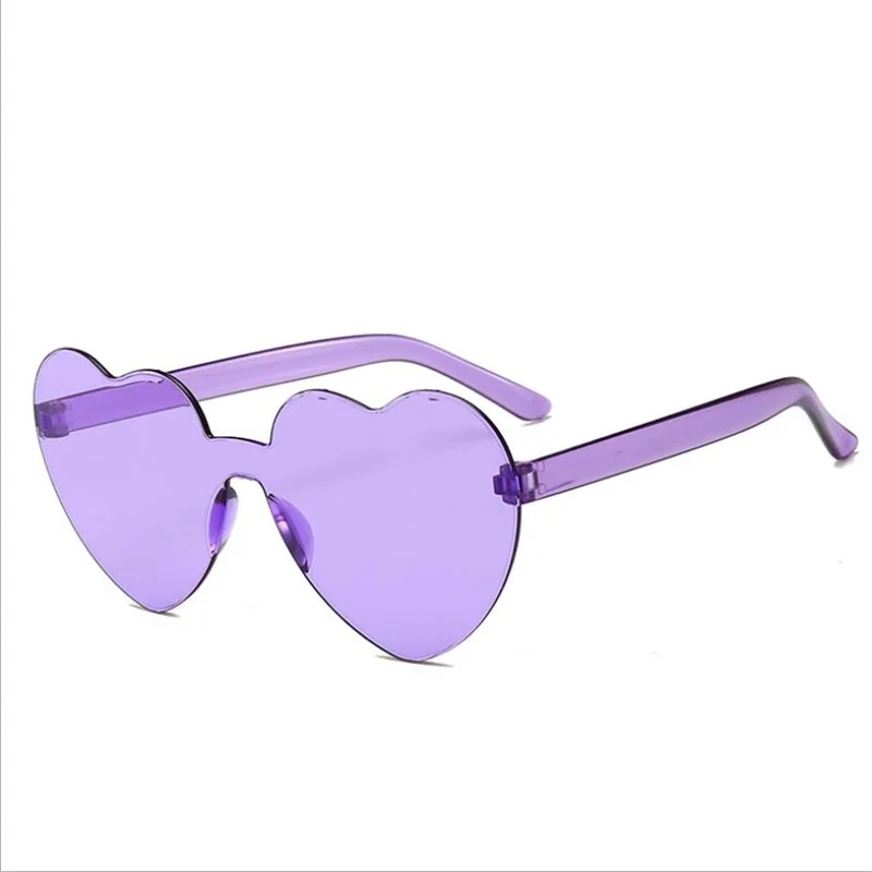 Purple Новые модные милые сексуальные ретро солнцезащитные очки без оправы с сердечком, женские роскошные брендовые дизайнерские солнцезащитные очки, яркие цвета, UV400 - Цвет линз: Purple