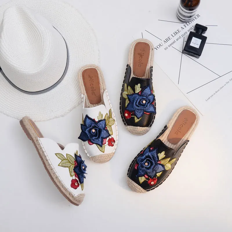 2018 г. весна-лето новые туфли в рыбацком стиле из конопляной соломы с цветами на