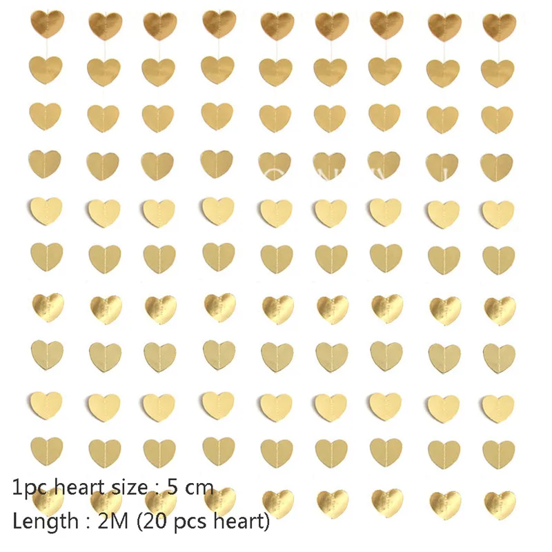 Foil Gold Heart 1 комплект Золотая бумага звезда круглые гирлянды с баннерами 2 м день рождения цепочка баннер украшения занавеска Свадебная вечеринка Декор комнаты поставки - Цвет: Foil Gold Heart